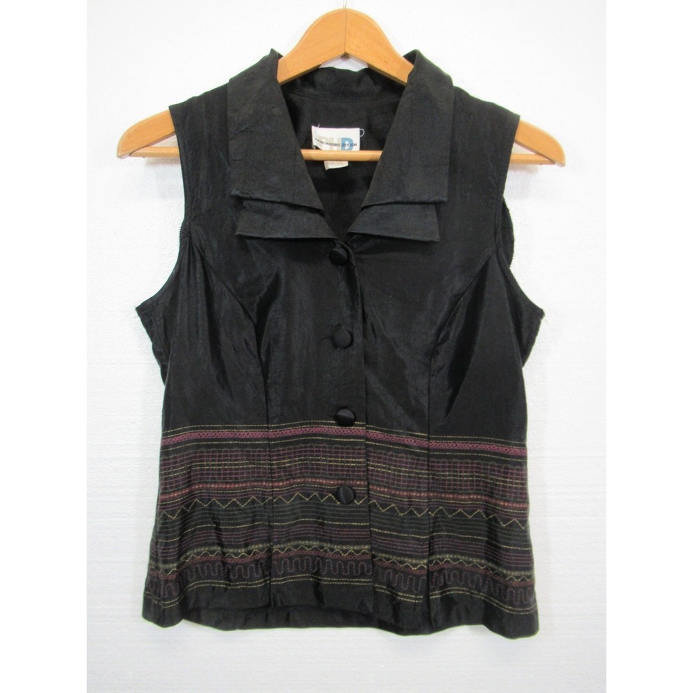 Vintage 90s Paul Harris Satin Sleeveless Blouse Women 8 Black